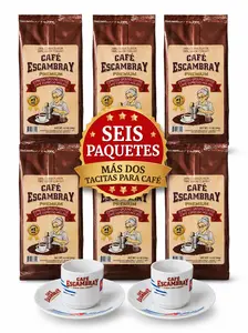 Cafe Escambray Premiun Cuban Espresso Ground Coffee 6 PK(8.5 oz (240 g)) + 2 free gift mugs - Strong Cuban Style Coffee, Dark Roast, Cafe Cubano Molido Premium.