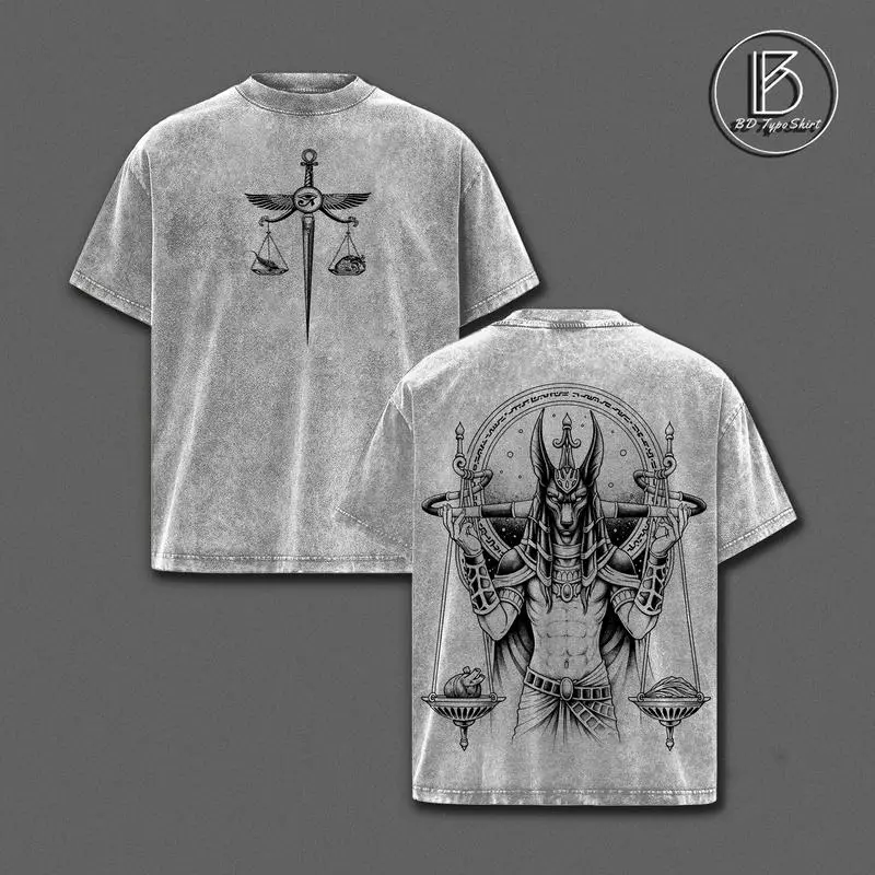 Anubis Egyptian God T-Shirt – Vintage Washed Oversized Graphic Tee, Streetwear Casual Apparel, Soft Cotton Unisex, Egyptian Mythology Shirt, Crewneck Clothes