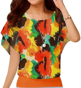 Women's Summer Loose Comfortable Short-Sleeve Chiffon Fabric Tunic Top - Cute Casual Style for Matching Bottoms