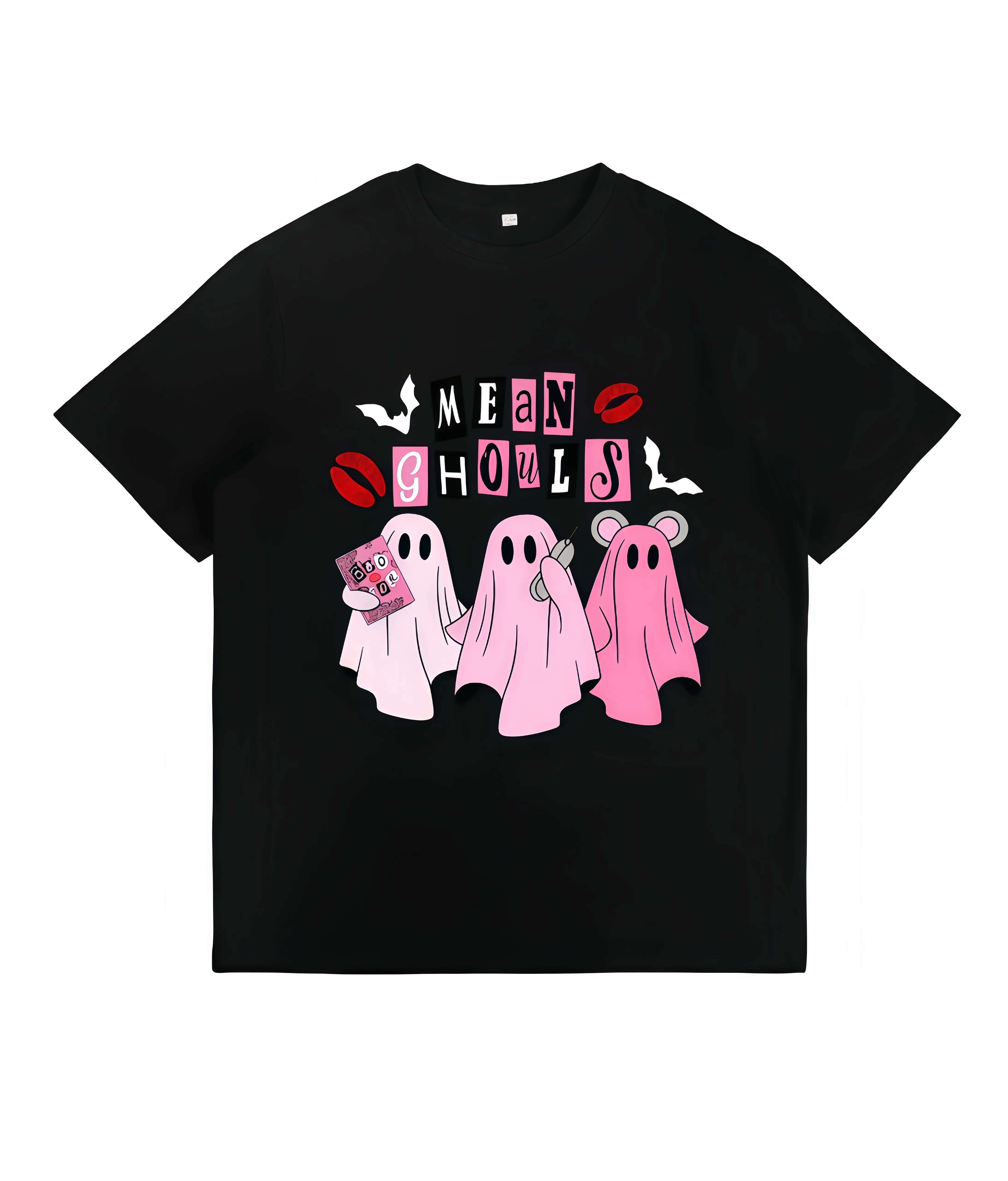 Mean Ghouls Halloween T-shirt Vintage Streetwear Loose Fit Unisex Casual Top with Bat Graphic Halloween Costume Gift Soft Cotton Fabric Crewneck Short Sleeve Menswear