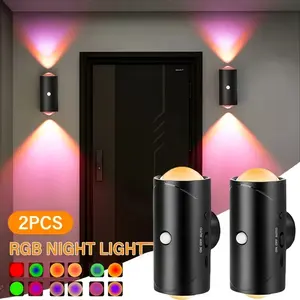 Double Sided LED Motion SensorWireless RGB LED Art Display Lights RGB Sunset  Lamp Magnetic Reinforced  Rechargeable Magnetic Night Light RGB Multicolor Ambient Lighting with Free Adhesive Backing Easy Installation Atmosphere Light fencing light