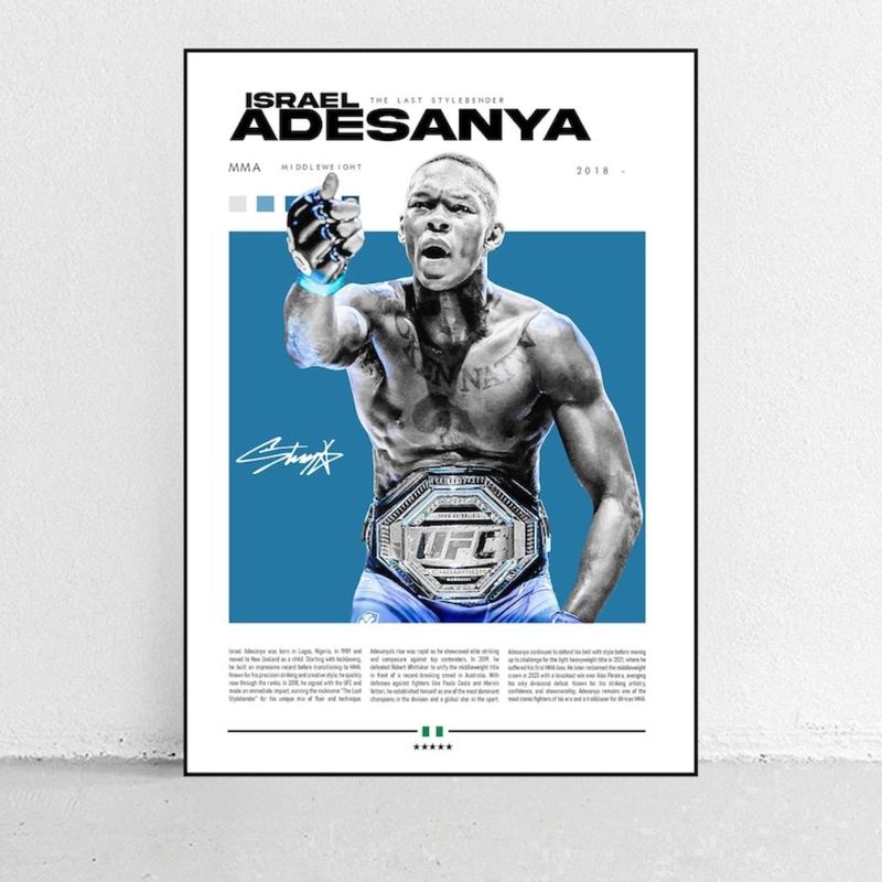 MMA Fighter Poster Set: Sean O'Malley, Nate Diaz, Ilia Topuria, Alex Pereira, Israel Adesanya, Max Holloway