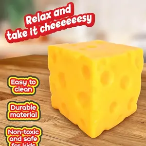 Cheese Squishy Blocks, Soft Silicone Squishies Stress Relief Toy with Squeeze Function, Unique Party Favor & Holiday Gift for Relaxation