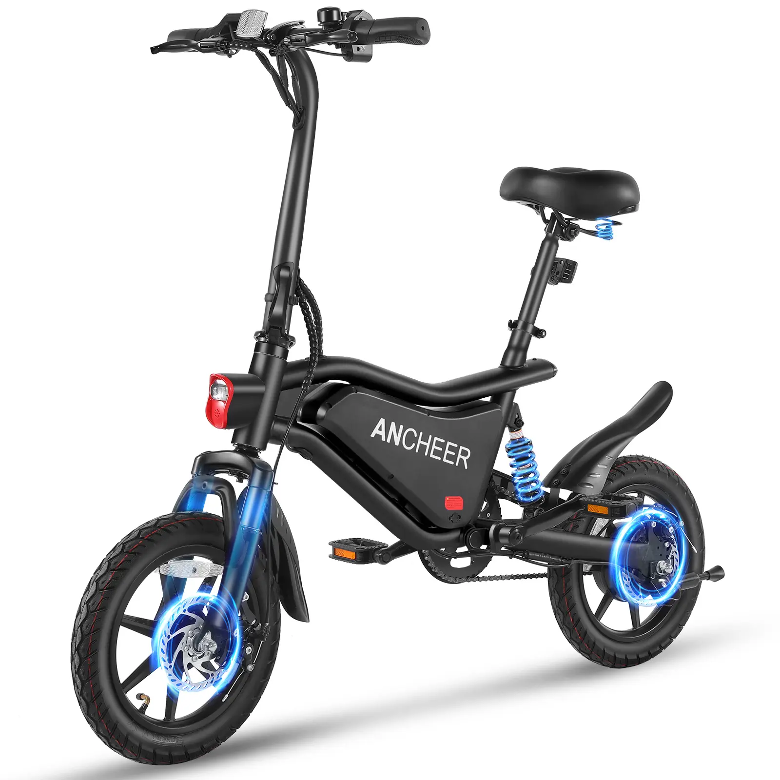 14" Folding Electric Bike for Adults, Peak 500W Motor with 48V 374Wh Battery, 19.8MPH Foldable Commuter Ebike, UP to 30 Miles Electric Bicycle, Cruise Control E-bike, Dual Suspension, Brake Taillight, UL2849