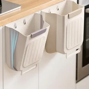 Foldable Kitchen Trash Can Hanging – 2.6 Gallon Cabinet Garbage Bin, Space Saving Waste Bin with Leak Proof Design, Plastic Trash Can for Kitchen, Bathroom, RV