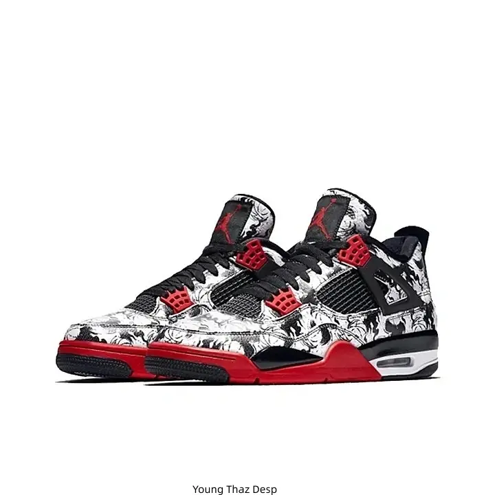 Unisex Retro Graffiti Print High Top Sneakers Black White Red Colorway Cushioned Sole Street Casual Walking Footwear for Daily Wear