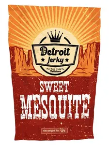 Detroit Jerky - Sweet Mesquite!  A delicious and smoky mesquite barbeque flavor, vegan jerky that is perfectly sweetened with a touch of agave!