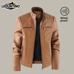 LEDUNTINO Men's Windproof Leather Jacket with Zipper Closure Solid Color Sport Style Pilot Motorcycle Model Multi-functional Outerwear TikTokShopBlackFriday - Menswear TikTokShopHolidayHaul