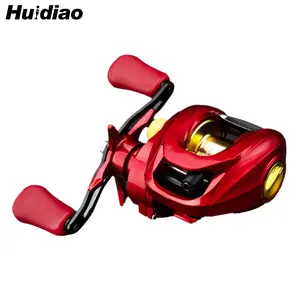 Huidiao Red Baitcasting Reel Birds-nest Free 7.1:1 High Speed ​​Ratio 22LB /10KG Max Drag Low Profile Baitcaster N48 Magnetic Brake System Metal Spool/Handle for Bass Trout Pike