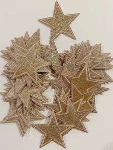Iron on Patch- Gold Star Applique, Glittering Finish, Assorted Star Shapes, Ideal for Decoration and Crafting