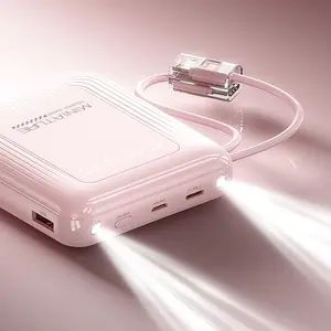 10000mah Large Capacity Portable Charger USB Power Bank with Detachable Data Cable, Compatible with Android Type-C iPhone Devices, 5v2.1a Output