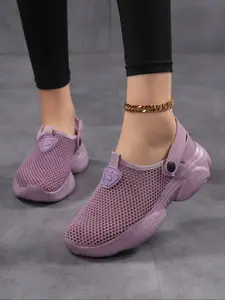 Women's Slip-On Walking Shoes, Breathable Hollow Out Design, Anti-Slip Outdoor Hiking Flats, Two-Way Wear, Comfortable Daily Wear