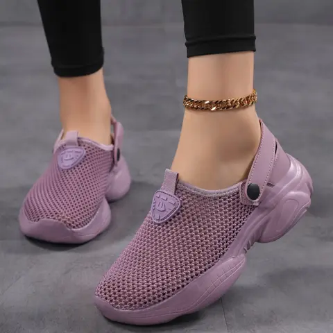 Women's Slip-On Mesh Walking Shoes, Lightweight Walking Shoes, Versatile Walking Shoes, Breathable Hollow Out Design, Anti-Slip Outdoor Hiking Flats, Two-Way Wear, Comfortable Daily Wear, Lightweight Comfy Shoes, Breathable Lightweight Footwear