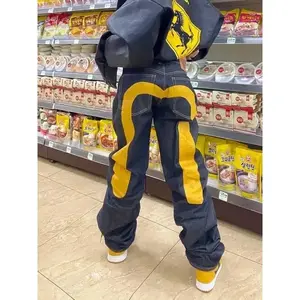 Jeans Women Gothic Y2K Retro Streetwear Black Cargo Punk Vintage Print Wide Leg Denim Panrts Female Autumn Trousers Pants