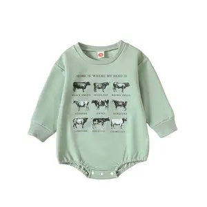Western Baby Boy Girl Clothes Sweatshirt Romper Cow Print Long Sleeve Bodysuit Oversized Sweater Spring Fall Outfits