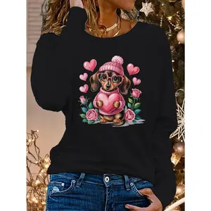 Women's Long Sleeve Top with Heart Print – All-Season Wear, Machine Washable, Regular Fit.Romantic Love Gift for Her, Perfect for Valentine's Day & Birthday.Versatile Basic T-Shirt for Casual Daily, Home & Outdoor Wear.