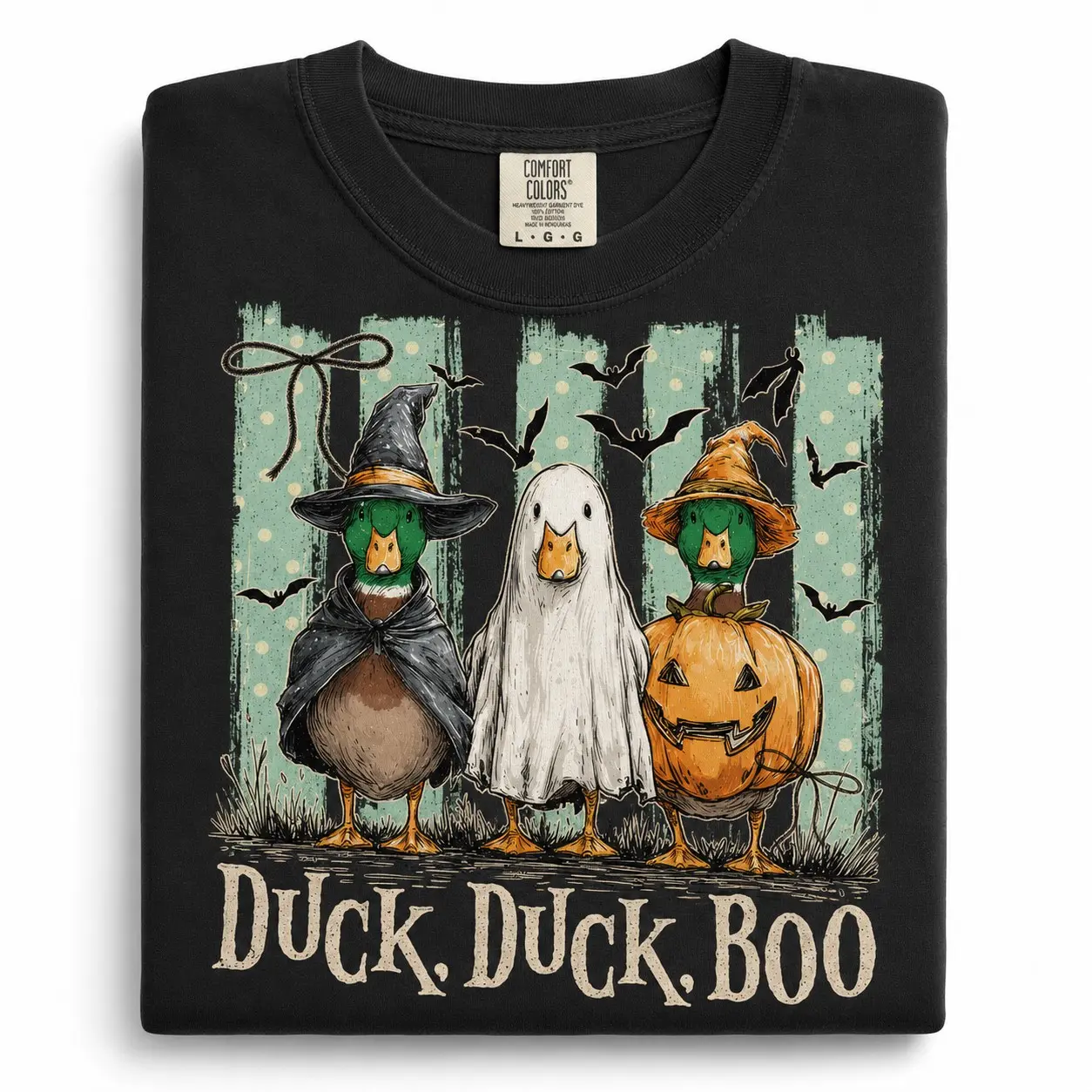 Stripes Duck Duck Boo Comfort Color T-shirt, Funny Goose Halloween Tee, Trick Or Treat Shirt, Spooky Pumpkin Halloween tshirt, Silly Duck Ghost Witch Tee