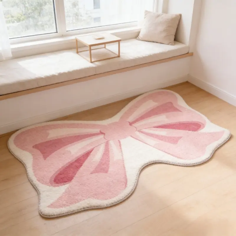 1pc Girly Pink Ins Bow Butterfly Area Rug Girly Style Bedroom Decorative Carpet Irregular Shape Living Room Carpet Fluffy and Soft Bathroom Non-Slip Floor Mat Home Simple Leisure Study Carpet Fluffy Rugs