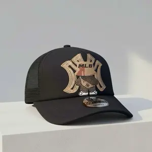 Black New York Yankees Trucker Cap, MLB Inspired Mesh Hat Adjustable Strap Urban Streetwear Hiphop Style