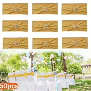 50PCS Spandex Chair Sashes Bands Stretch Chair Ties Bows with Buckle Slider for Wedding Party Banquet Decoration(Yellow/black)