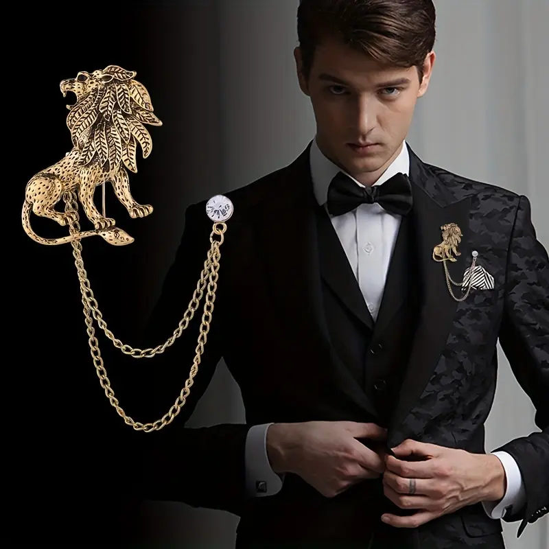 Retro Lion Head Alloy Brooch Pin for Men, Antique Silver 12Cm * 9Cm * 1.5Cm 30g Suit Lapel Accessory, Individually Packaged Men's Fashion Clothes Accessory