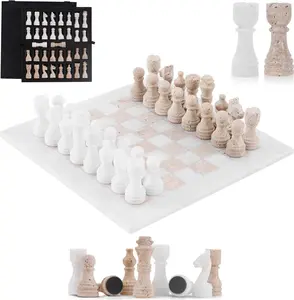 Elborse Marble Chess Set 12 inch Handmade  Board Games for Adults with Storage Box, Classic Table Chess Board with Chess Pieces and 2 Extra Queens, Gifts and Home Décor