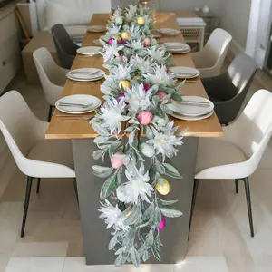 Easter Bunny Ear Leaf Garland, Artificial Greenery Vine with Easter Eggs, Home Wall Hanging Decor, Spring Easter Party Decoration, Decorative Flowers Ornaments