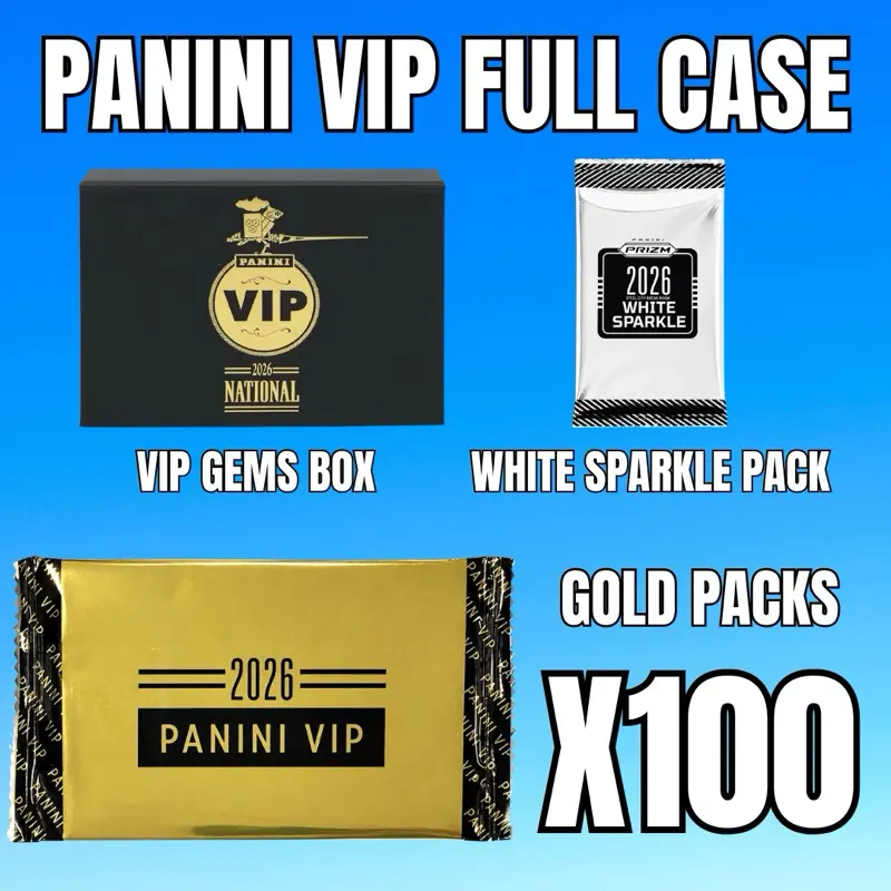 2026 Panini VIP Full Case Pick Your Athlete Break #2060(A) - Includes: (100) Gold Packs, (1) VIP Gems Box, (1) Prizm VIP White Sparkle Pack