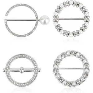 4 count Scarf Ring Clips, Metal T Shirt Tie Ring Clip  Cinch Clip Clothes Corner Knotted Button Pins for Clothing Dress Sarong T Shirt Cardigan Shawl Belts