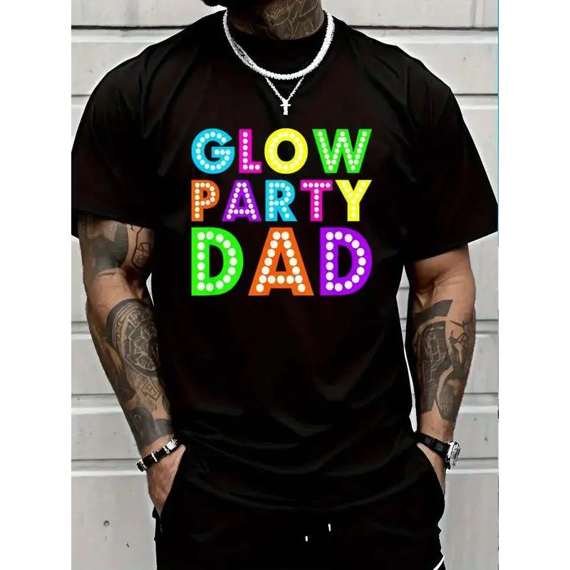 Menswear Unisex Classic Smooth Prints Neon Glow Party Dad T-Shirt
