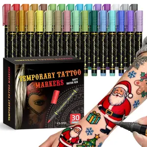 Temporary Tattoo Marking Pen Set, 10/30 Pieces Body Marker Pens, 10/30 Colors, Flexible Brush Heads, Vibrant Colors, Face Painting Kit, Flexible Brush Tip