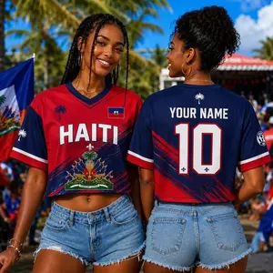 Personalized Haiti Crop Top Jersey, Custom Name Number Haiti Jersey Adult Youth, Haitian Football Shirt Fan Gift