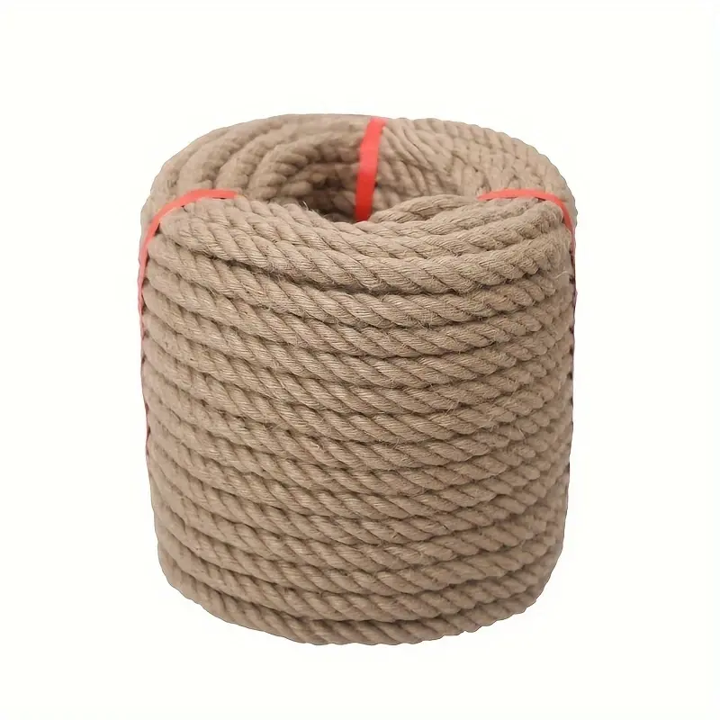50ft X 3/4 Inch Natural Jute Rope, Durable Twisted Hemp Cord with Tag, Perfect for Outdoor & Indoor Uses, Twisted Rope Design