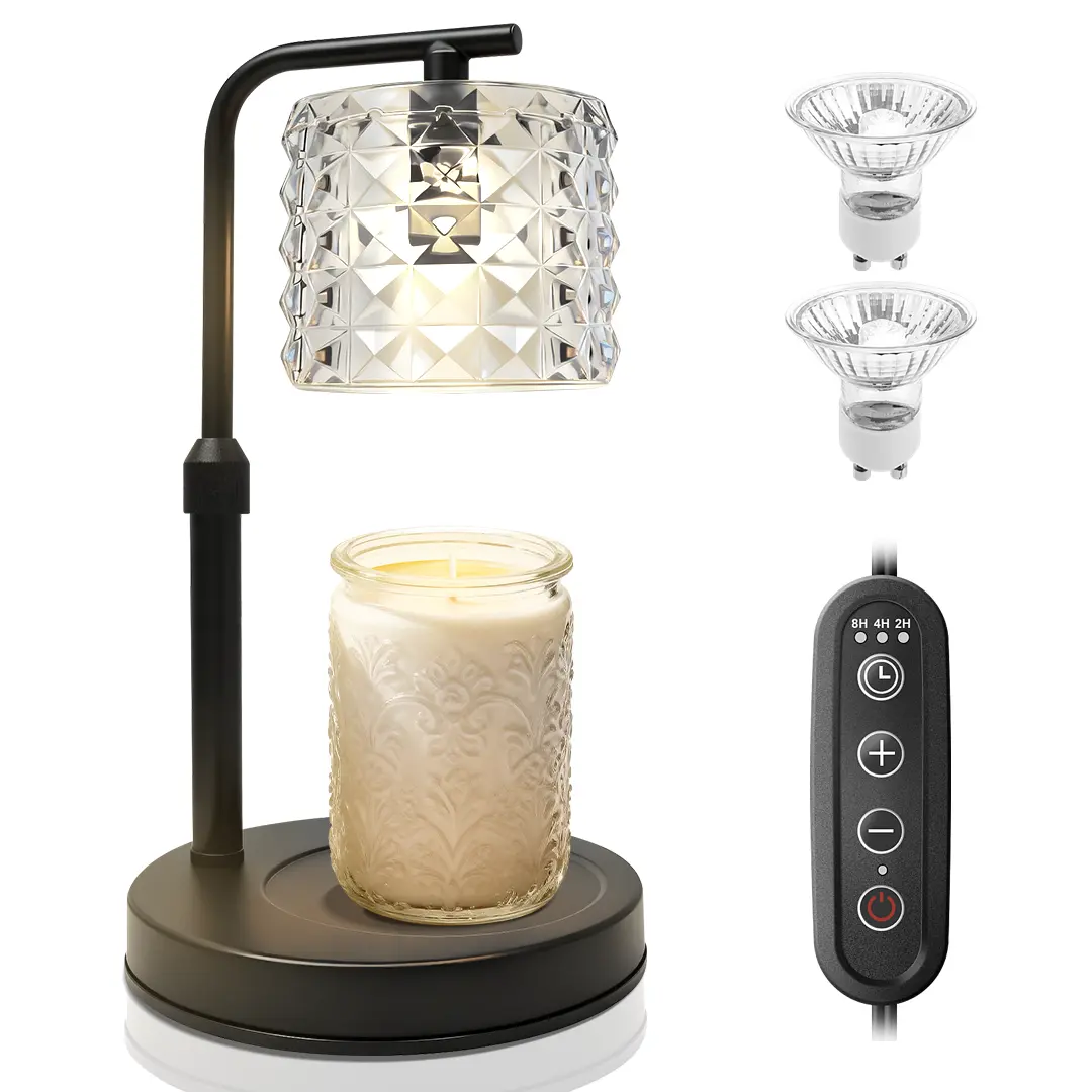 Vintage Tabletop Wood Candle Warmer Lamp with Light, Timer Control, Dimmer, Glass Compatibility, Cylinder-Metal Tip-Proof Holder, for Scented Wax Jars & Melts, Kitchen/Office/Study Decor, Mother’s Day Gift