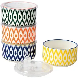 Miicol Ceramic Bowls with Lids Set of 4, 20 Oz Porcelain Food Storage Containers, 5 Inch Serving Bowls for Meal Prep, Picnic, Lunch