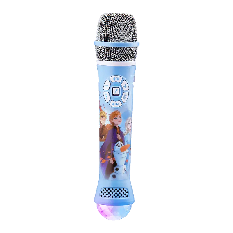 Disney Frozen Kids' Durable Bluetooth Microphone Toy - Battery-Powered Portable Karaoke Device with Rechargeable Battery, Built-In Echo, Colorful LED Light Show, USB, Smartphone Compatibility, Cable Connection, Easy-Use Buttons, Frozen Graphics