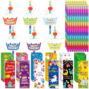 30/36PCS Back To School Classroom Birthday Pencil Gift for Kids Include 30 Cupcakes Cards 30 Rainbow HB Pencils  with Erasers 30 Birthday Bookmarks for Teacher Students  Office Workers Birthday Gifts First Day of School Essential supplies