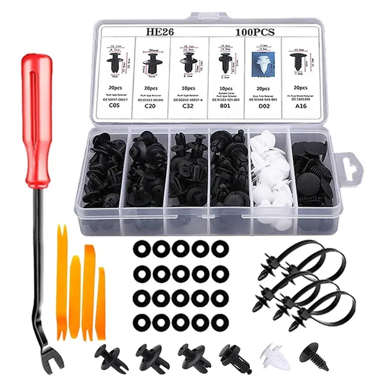 Upgraded 130-PCS 4-Size 10mm Corrosion-Resist Universal Nylon Clip Kit with Removal Tool, Replacement Bumper Repair Fastener, Interior Push Retainer Pin Rivet for Body Door Trim Panel, Fits 99% Cars Trucks, Automotive Accessories, Car Accessory