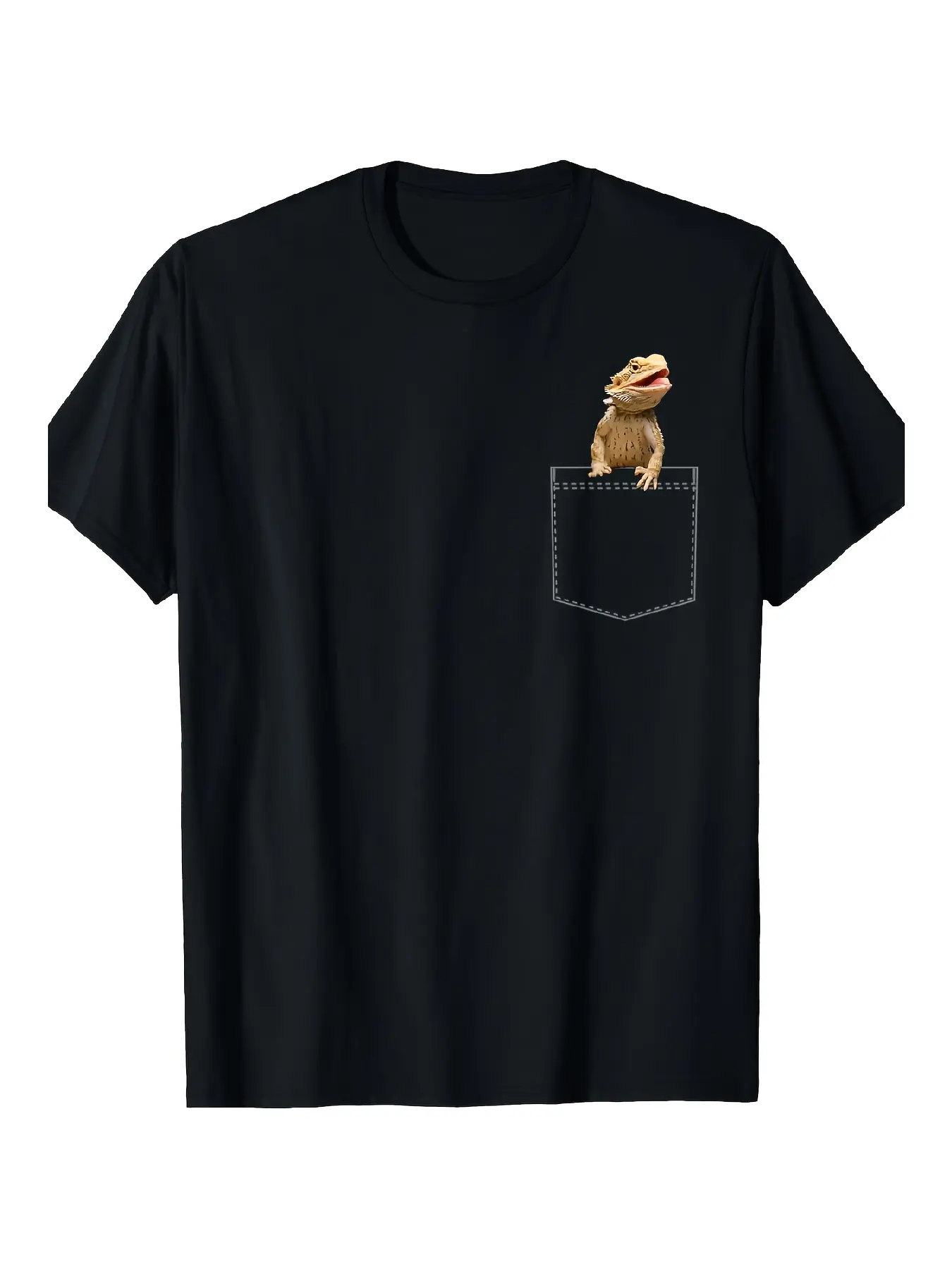 Bearded Dragon Pocket T-Shirt - 100 Cotton 220gsm unisex soft cotton short sleeve t shirt, vintage graphic casual tee for men women teens, perfect birthday holiday gift for camping travel gym daily street  wear