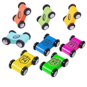 Hatwoo 4pcs/8pcs Wooden Tracks Glide Cars,  Wooden Car Ramp Racer Toy Replacement Vehicle Set,   Party Favors