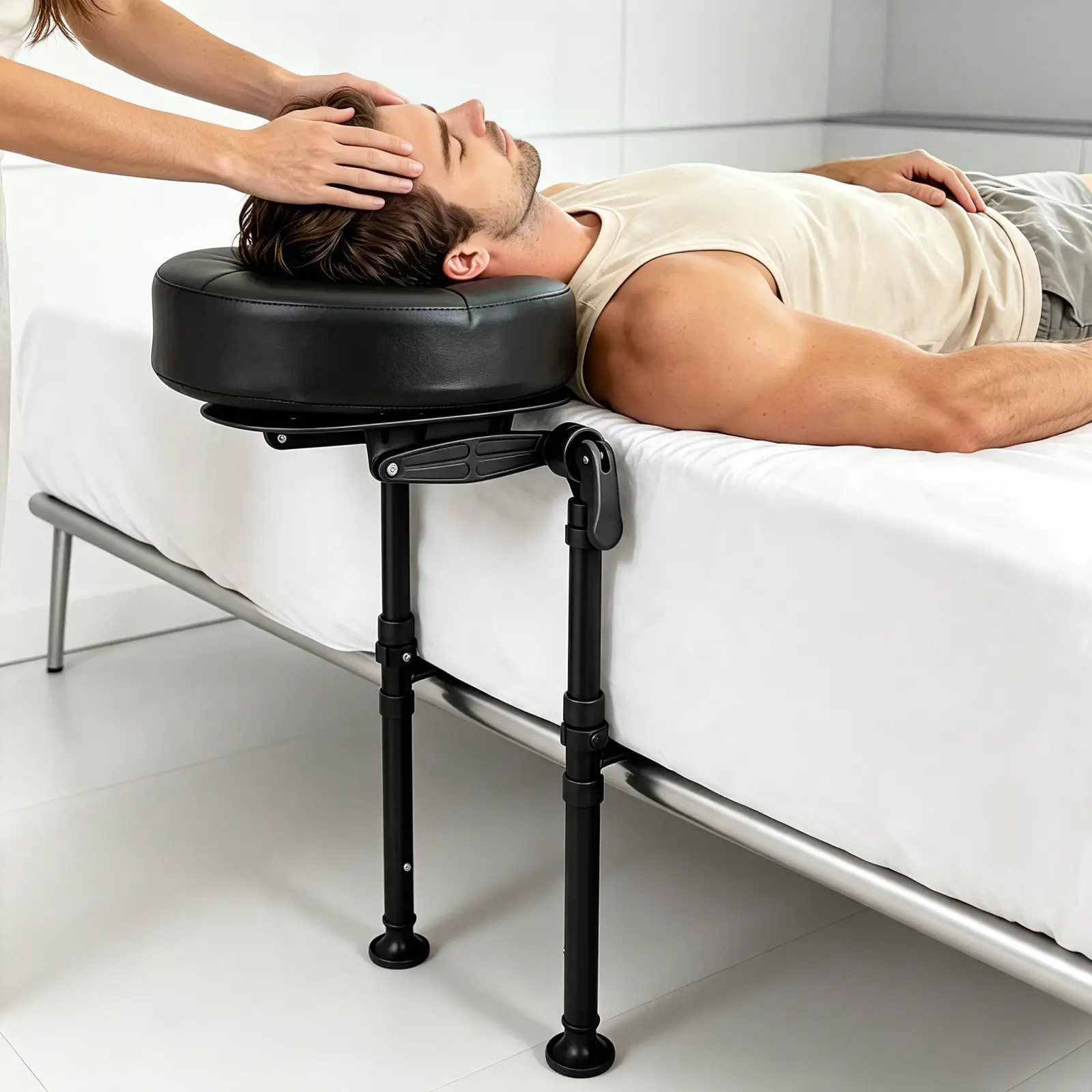 Floor Supported Bed Massage Headrest, Adjustable Face Cradle, Foldable Portable Massage Headrest for Home Massage, Facials, Relaxation