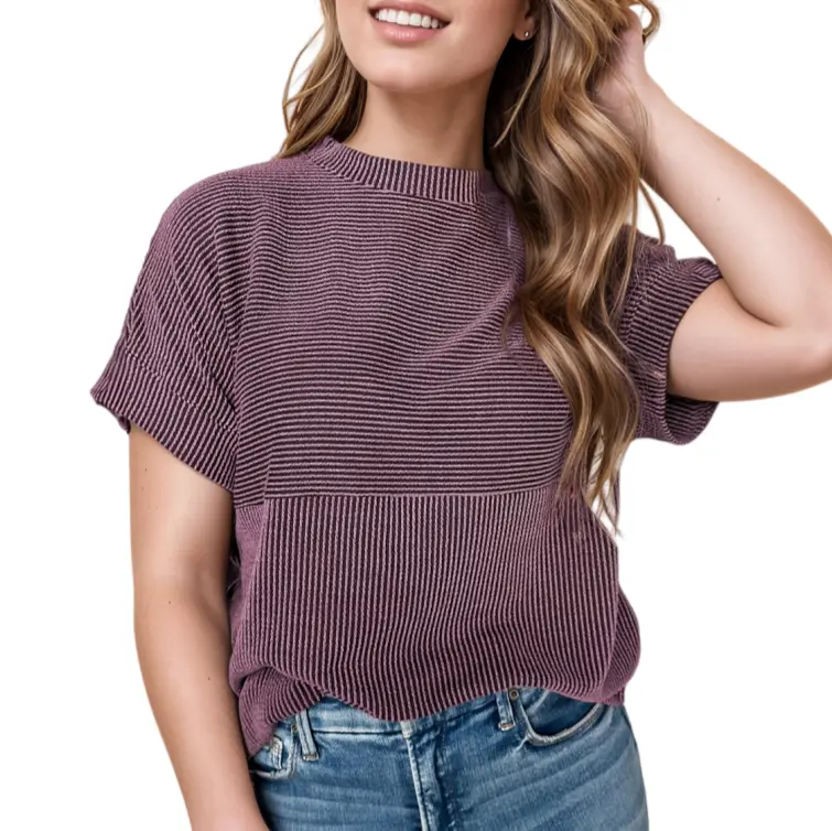 Asvivid Women's Ribbed Texture T-shirt Plain Corded Knit Round Neck T Shirt Summer Tops Shortsleeve Casual Top Womenswear#DealsForYouDays, Women's Clothes, Tops For Women