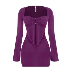 Ayla Dress - -LONG, BELL SLEEVES -PLUNGING COWL NECKLINE -SILVER HARDWARE -MINI LENGTH -STRETCHY -DOUBLE LAYERED  Labeled 94% POLYESTER / 6% SPANDEX