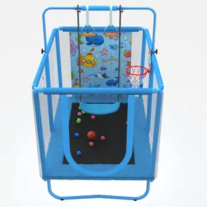 Skybound Rectangle Trampoline for Kids with Basketball Hoop, 36*55'' Indoor Outdoor Toddler Trampoline with Enclosure Net, Swing,  Ring, Ocean Balls, Small Trampoline Gift for Boys Girls, Best Gift for Kids