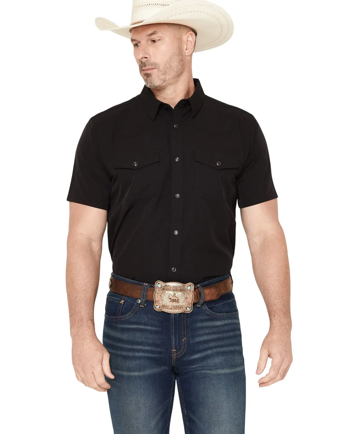 Rank 45 Men's 45&Reg; Men'S Ridge Solid Rodeo Tech 2.0 Short Sleeve Snap - Rmsu26w32-Blk
