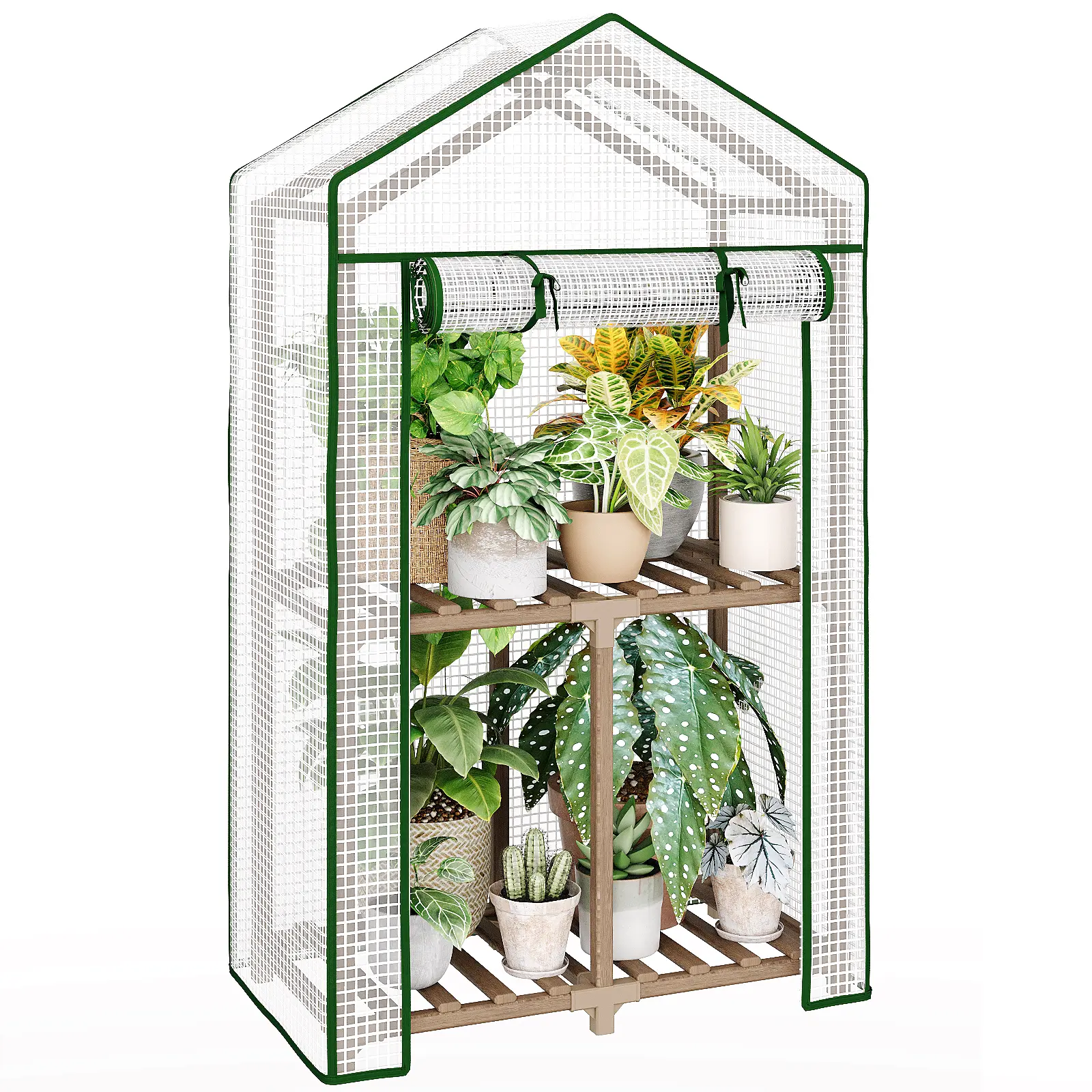 Bamworld 2-Tier Wood Mini Greenhouse, 22-inches-Wide 3-Tier Shelving Growing Rack with Durable Eucalyptus Frame, PE Cover, Enhanced Stability Portable Winter Proof Tray, Reusable Indoor/Outdoor Pot Protection, Durable Growing Tray, Natural Light
