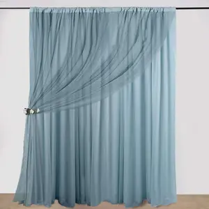 Dusty Blue Chiffon Polyester Backdrop Drape Curtain, Dual Layer Event Divider Panel with Rod Pockets - 10ftx10ft