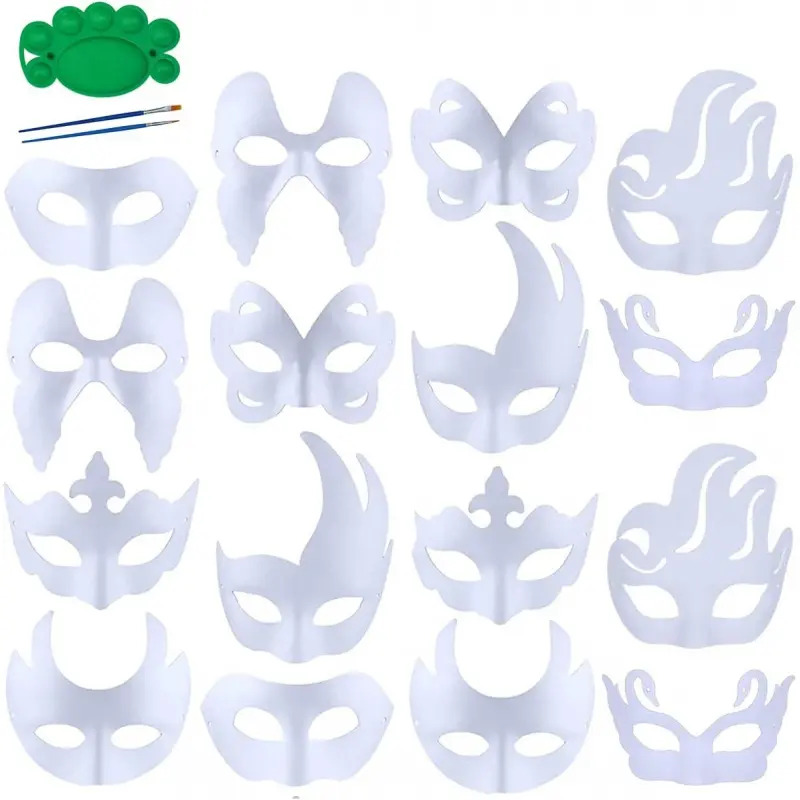 16 Pcs Customizable Paper Pulp Creative Masks - DIY Unpainted Plain White Adult Masquerade Masks for Christmas Cosplay, Club Events, Festive & Party Accessories (Home & Party Supplies Category), Home Supplies, Mask Events