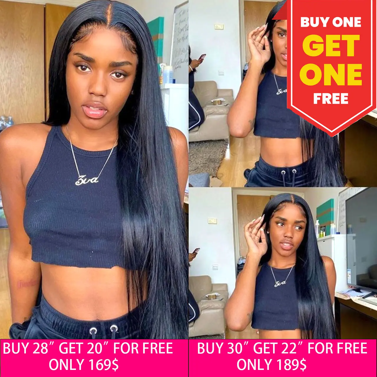 【BUY 1 GET 1 FREE】NEW ARRIVAL COMBO SALES 13X4 Straight Lace Front Human Hair Wigs HD Transparent Lace Frontal Wigs 180 Density