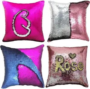 MOCOFO 4-Pack Magic Reversible Sequin Pillow Covers - Pink to Gold/Silver & Purple Blue, Mermaid Design, Glittery Suede Back Decor for Kids & Holiday Vibes